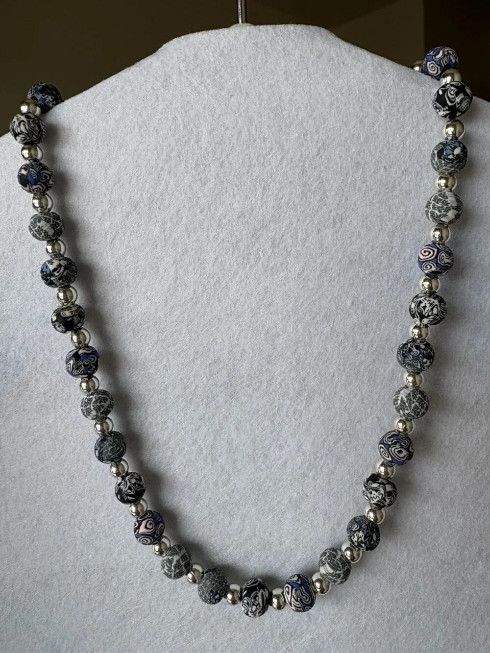 Viva Beads Artisan Blue, Black Swirl Polymer Clay Bead Necklace & Bracelet Set